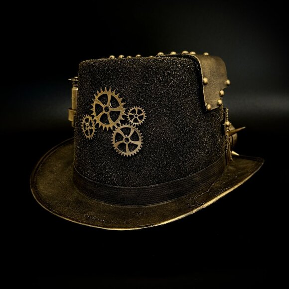Steampunk Top Hat Metallic Scientist Time Traveler Halloween Costume Cosplay Hat - Picture 3 of 5